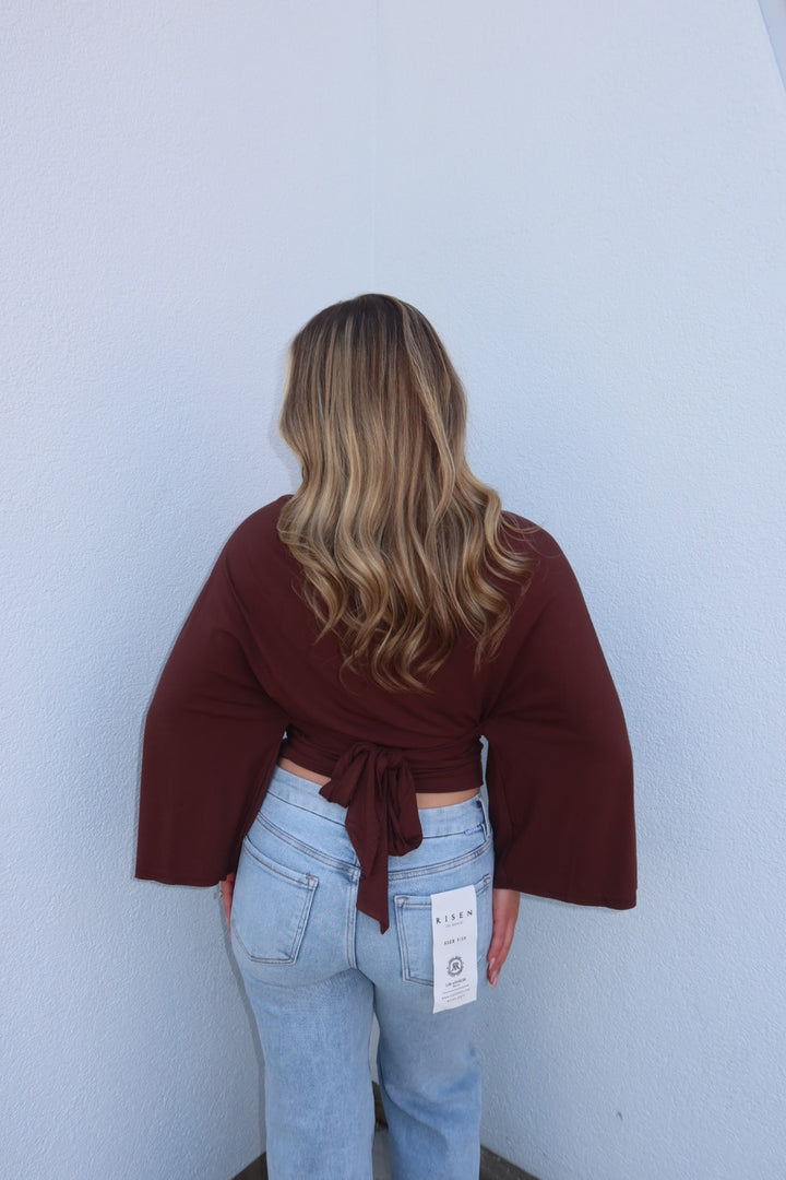 Allyson Back-tie Dolman Sleeve Top - Brown