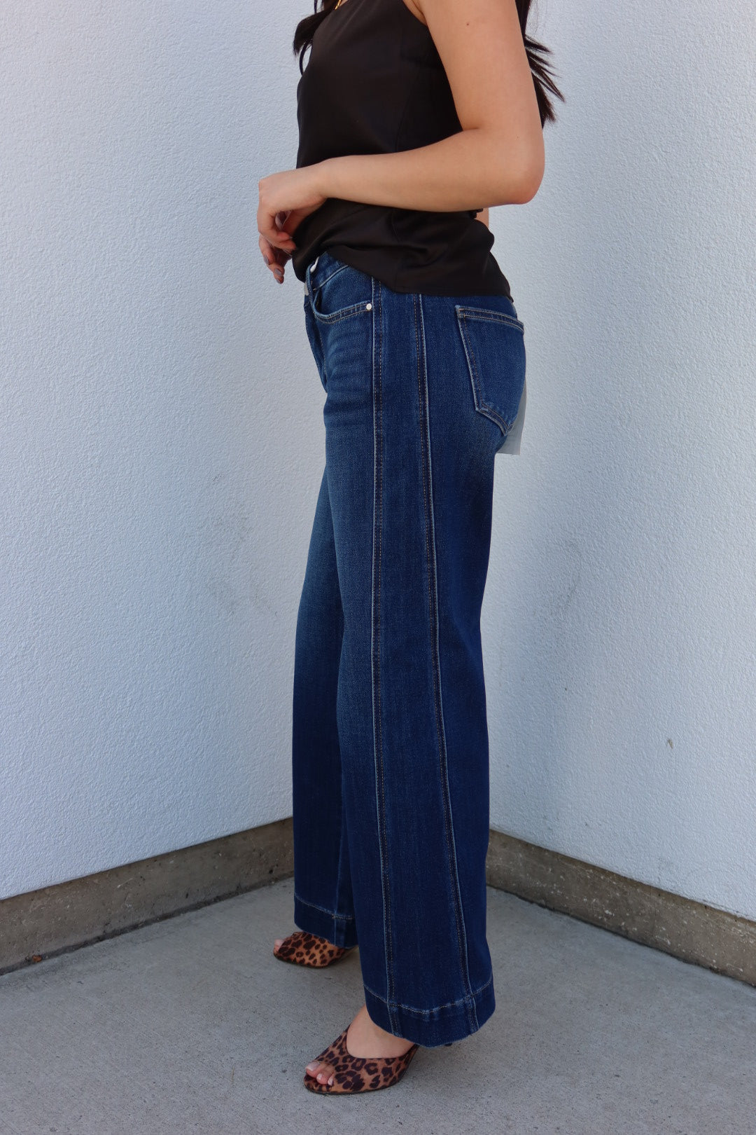 Risen Mid Rise Ankle Wide Leg Jeans - Dark Wash