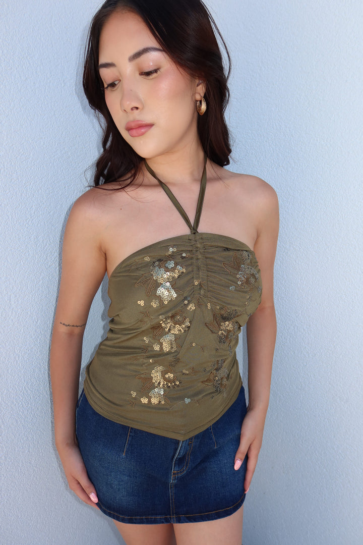 The Kezia Sequin Mesh Halter Top