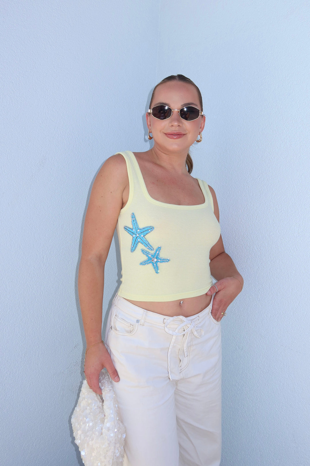The Elin Starfish Beaded Ribbed Tank