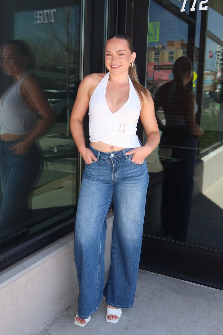 HALTER WRAP CROP TOP - WHITE