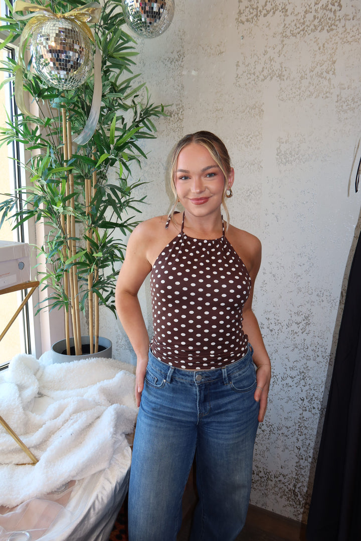 Coco Polka Dot Halter Top - Brown