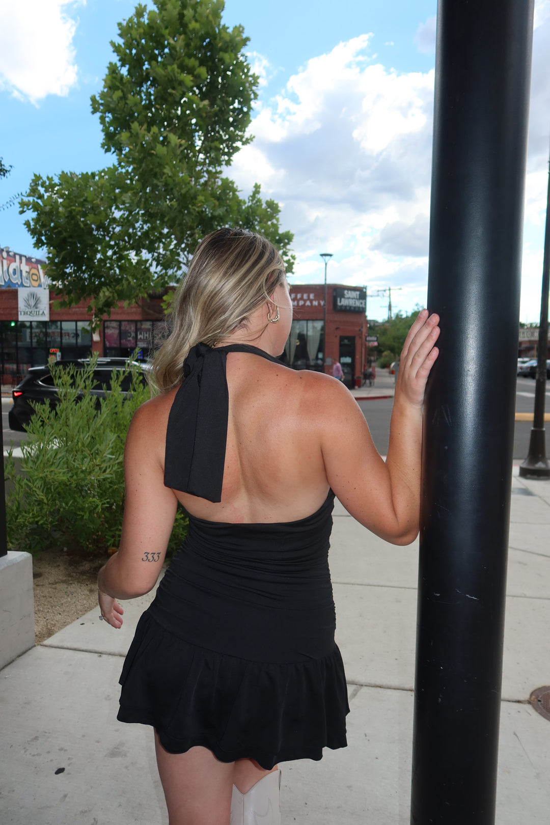 The Shell Halter Ruffle Mini Dress