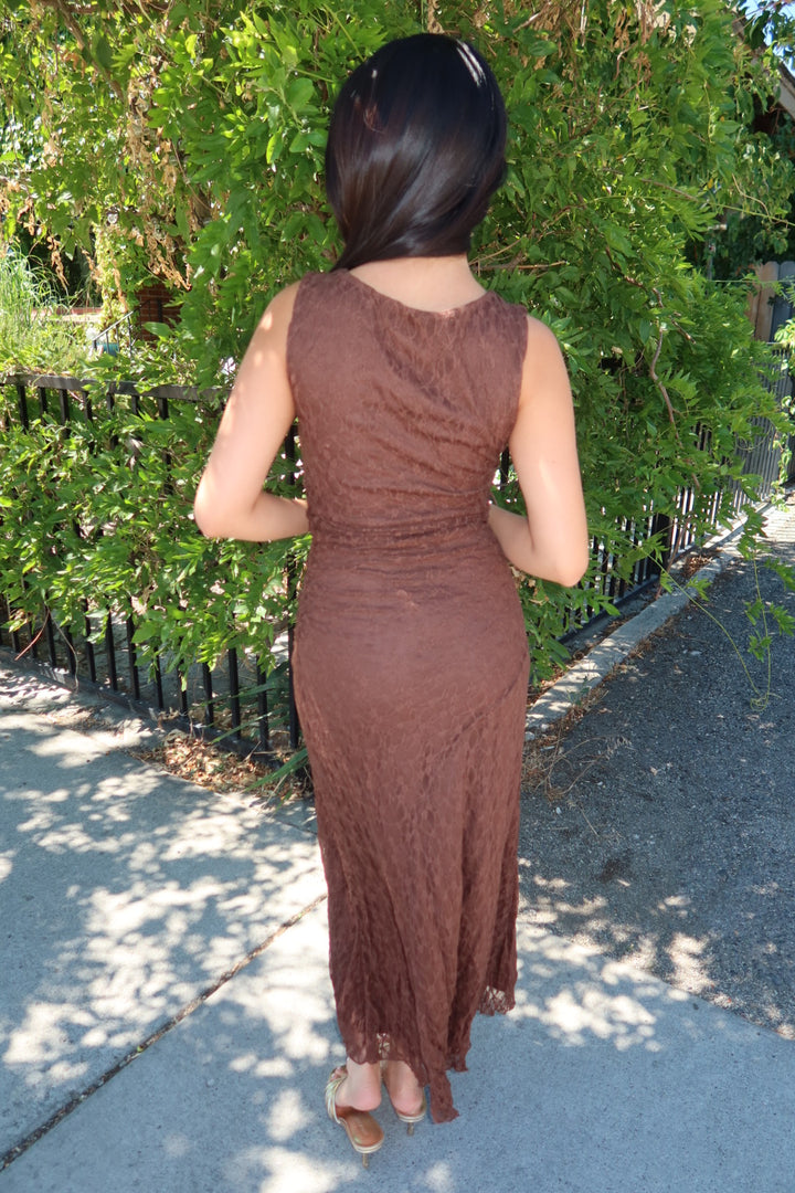 The Lucille Lace Midi Dress — Dark Brown