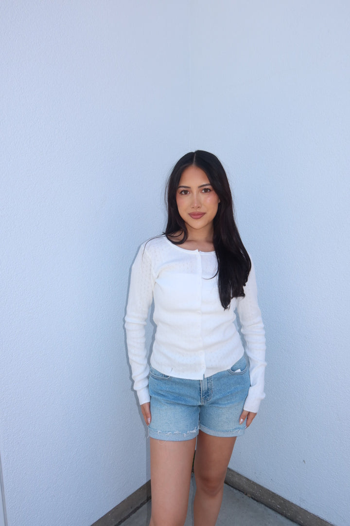 Lisa Pointelle Button Up Cardigan