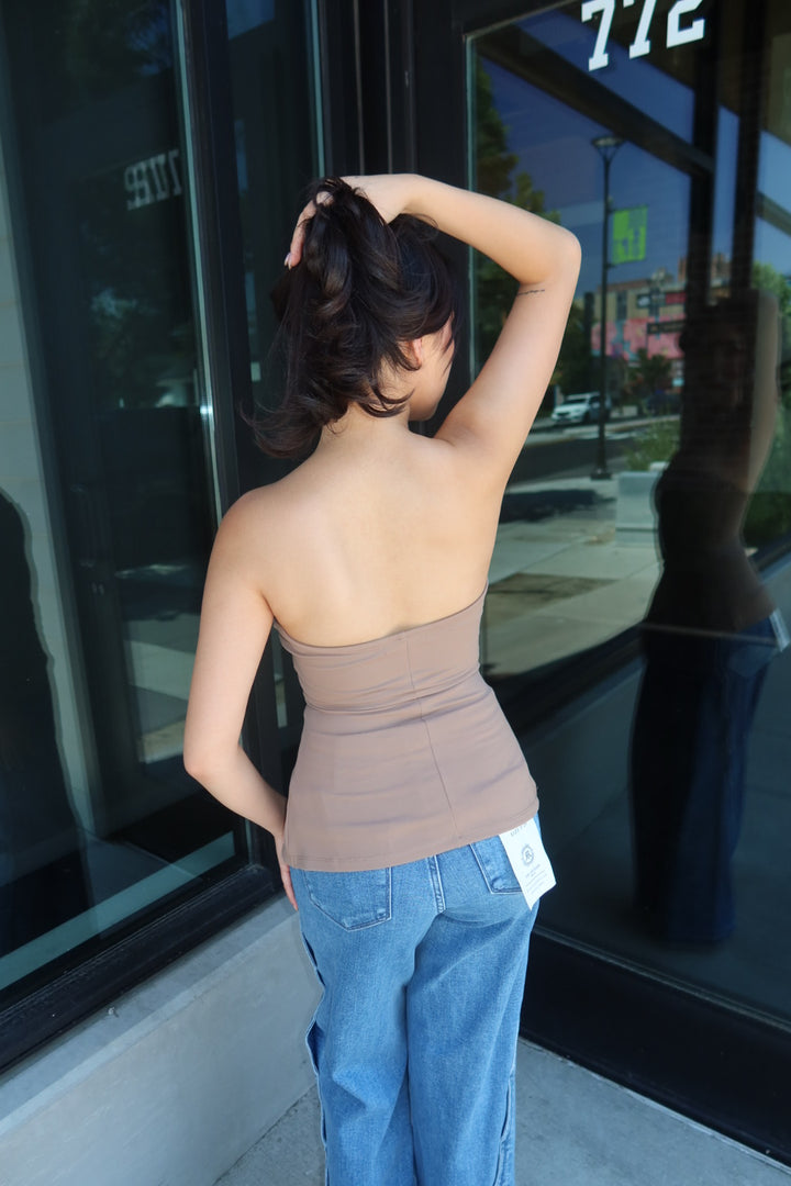 Mika Ribbed Strapless Tube Top - Taupe