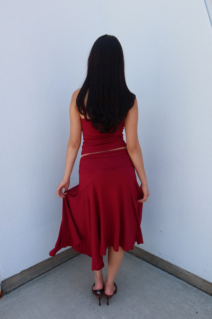 The Abigail Assymetrical Midi Skirt - Burgundy