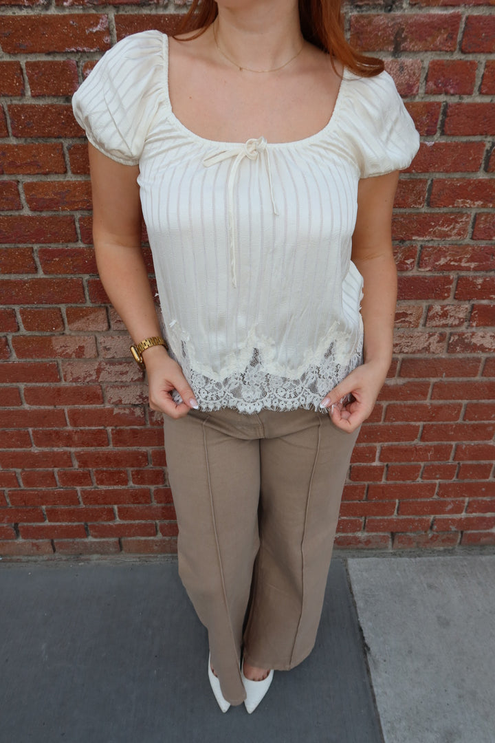 Primrose Puff Sleeve Tie Top — Cream