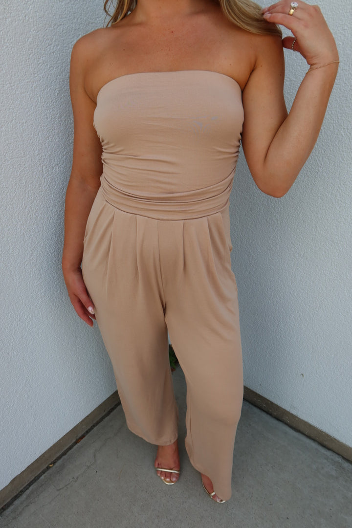 The Sandstone Strapless Palazzo Jumpsuit