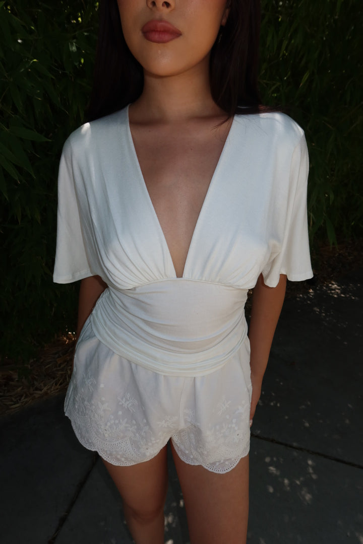 Simone Short Sleeve V-Neck Top — White