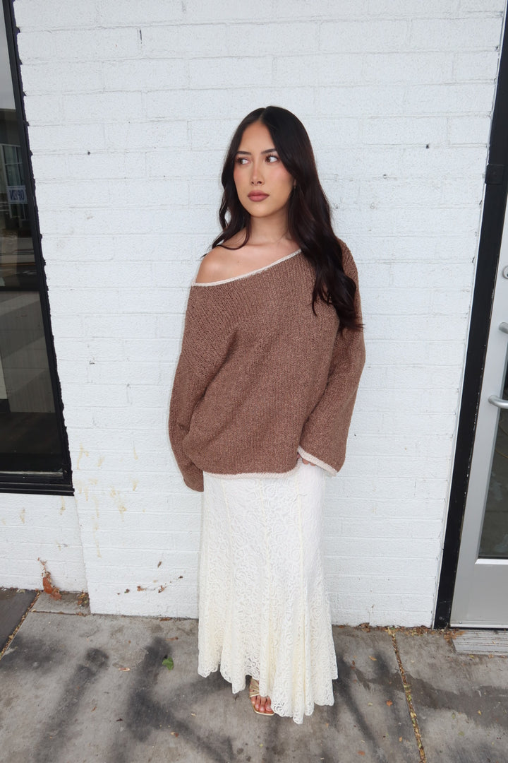Bridie Boat Neck Knit Sweater — Mocha