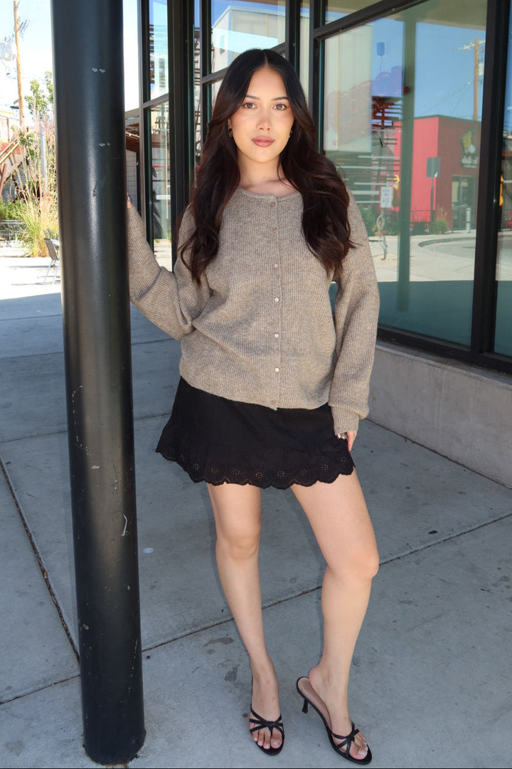 Hudson Ribbed Cardigan- Taupe