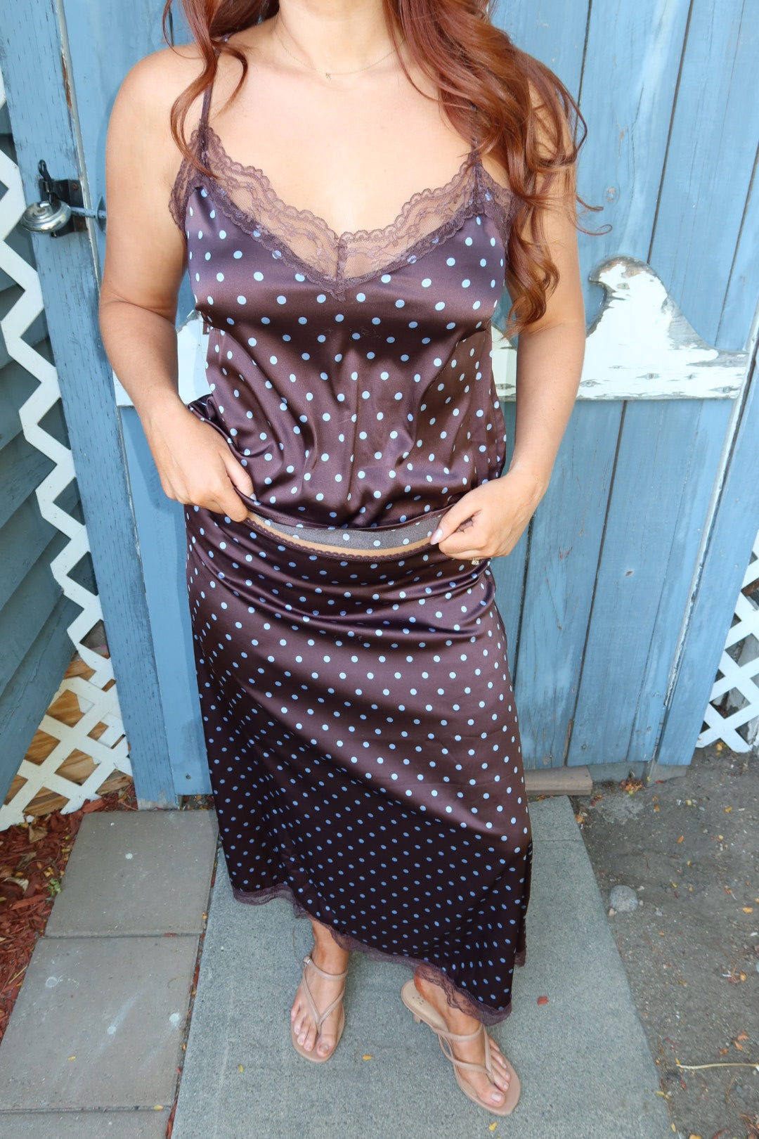 Iris Polka Dot Printed Skirt - Brown