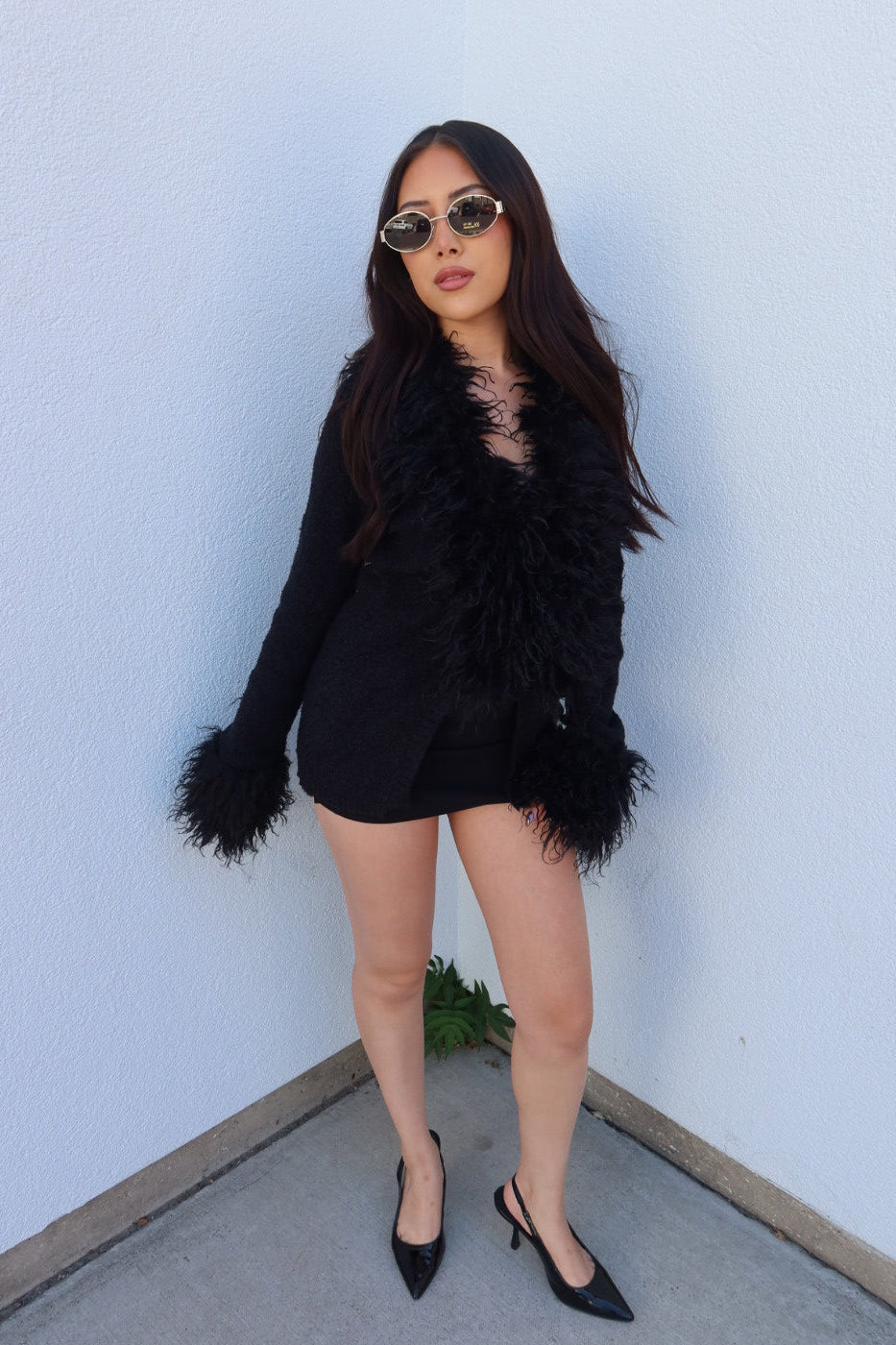 Luxe Fur Cardigan - Black