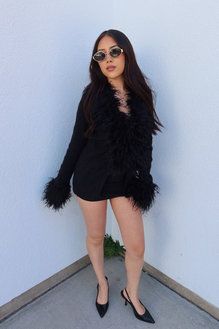 Luxe Fur Cardigan - Black