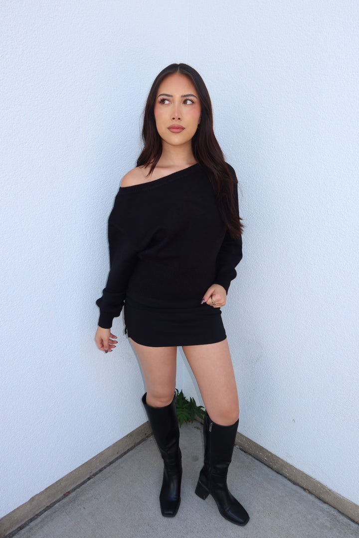 Arden Boat Neck Dolman Sleeve Sweater - Black