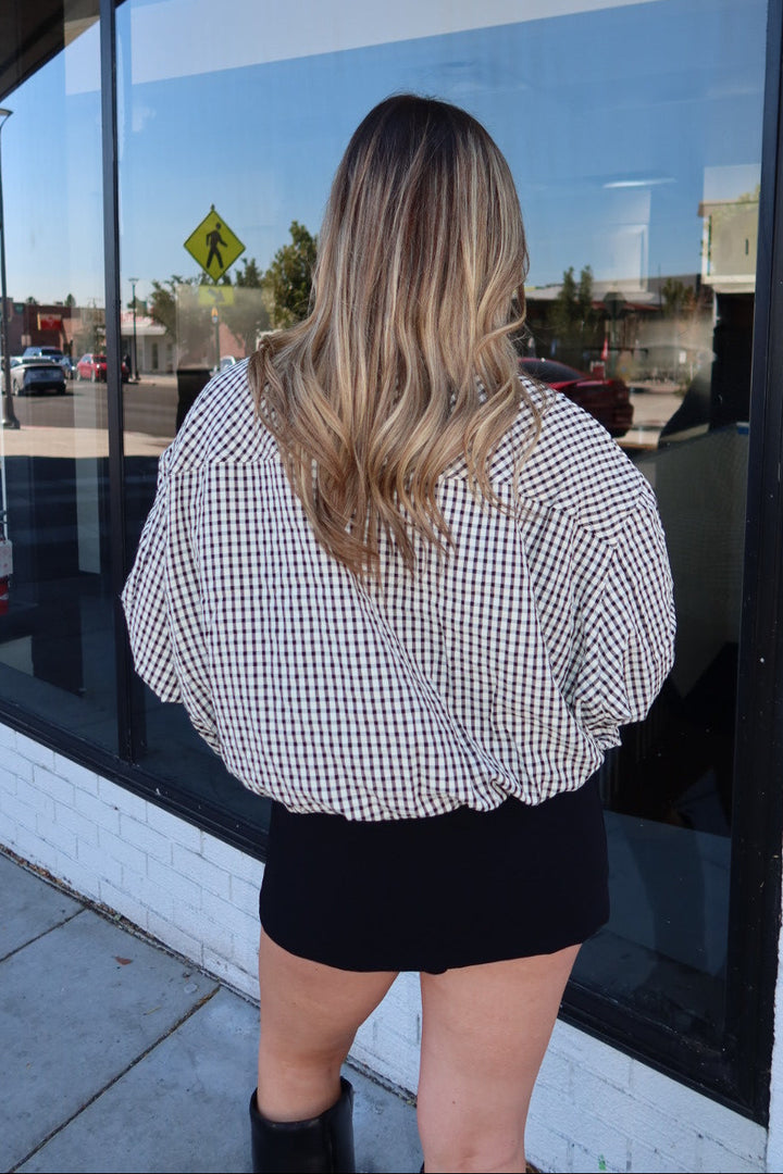 Margot Plaid Gingham Zip-Up High Neck Bomber Jacket