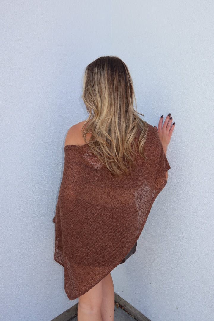 Portofino Sheer Knit Poncho Top - Brown