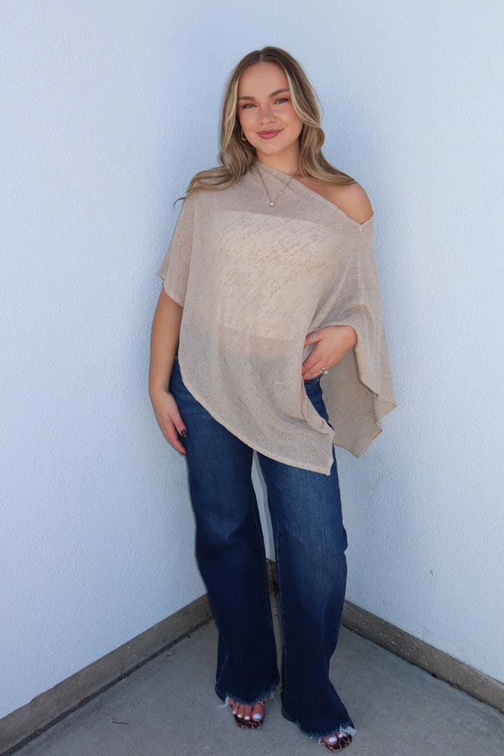 Portofino Sheer Knit Poncho Top - Taupe