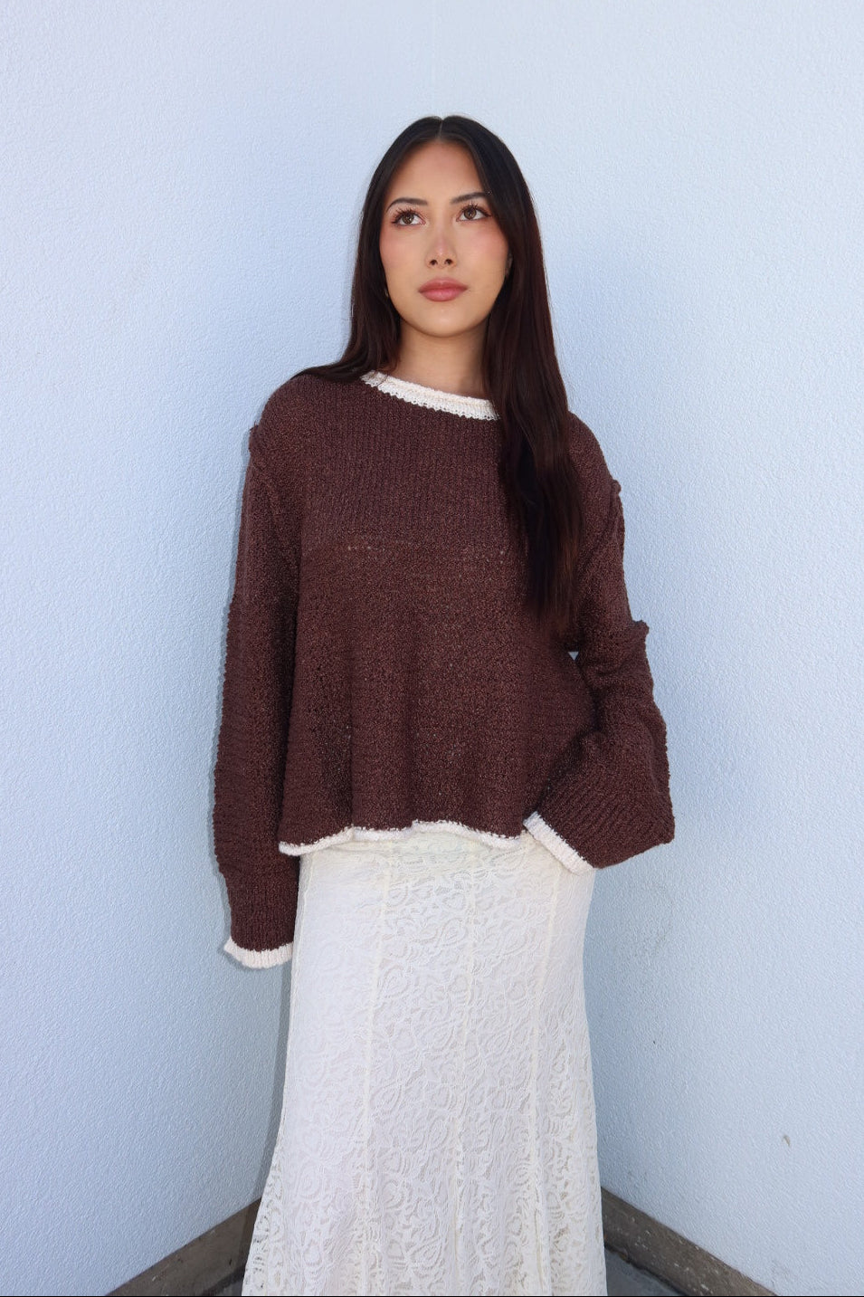 Caldwell Contrast Trim Knit Sweater - Brown