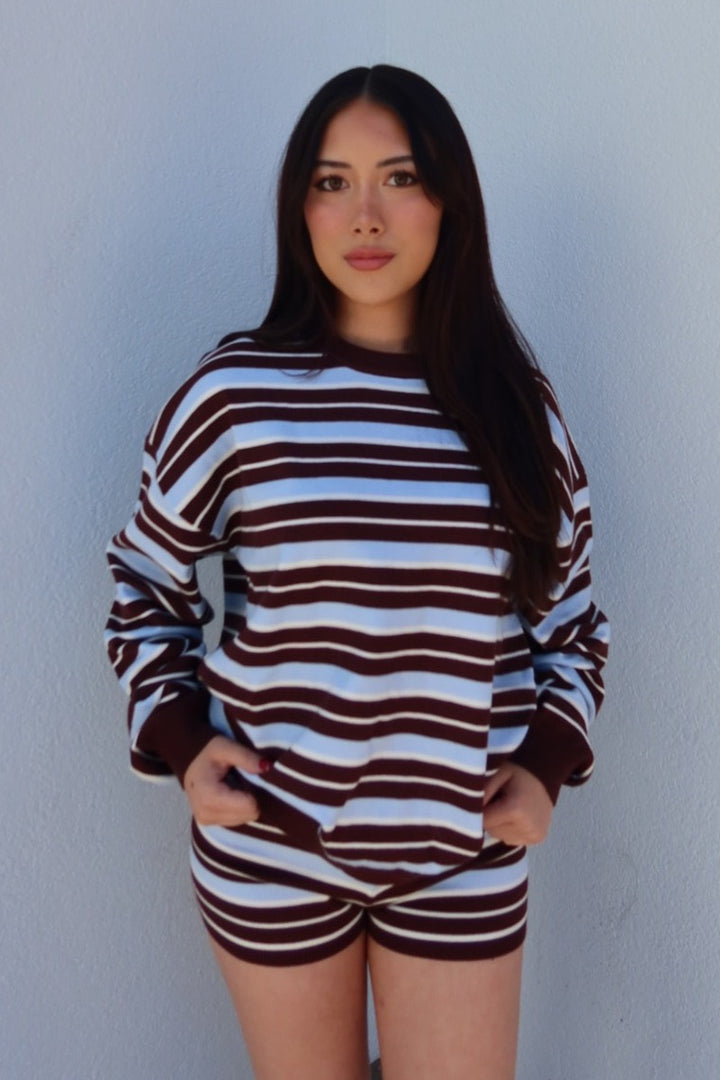 Kassey Striped Knit Sweater - Light Blue Multi