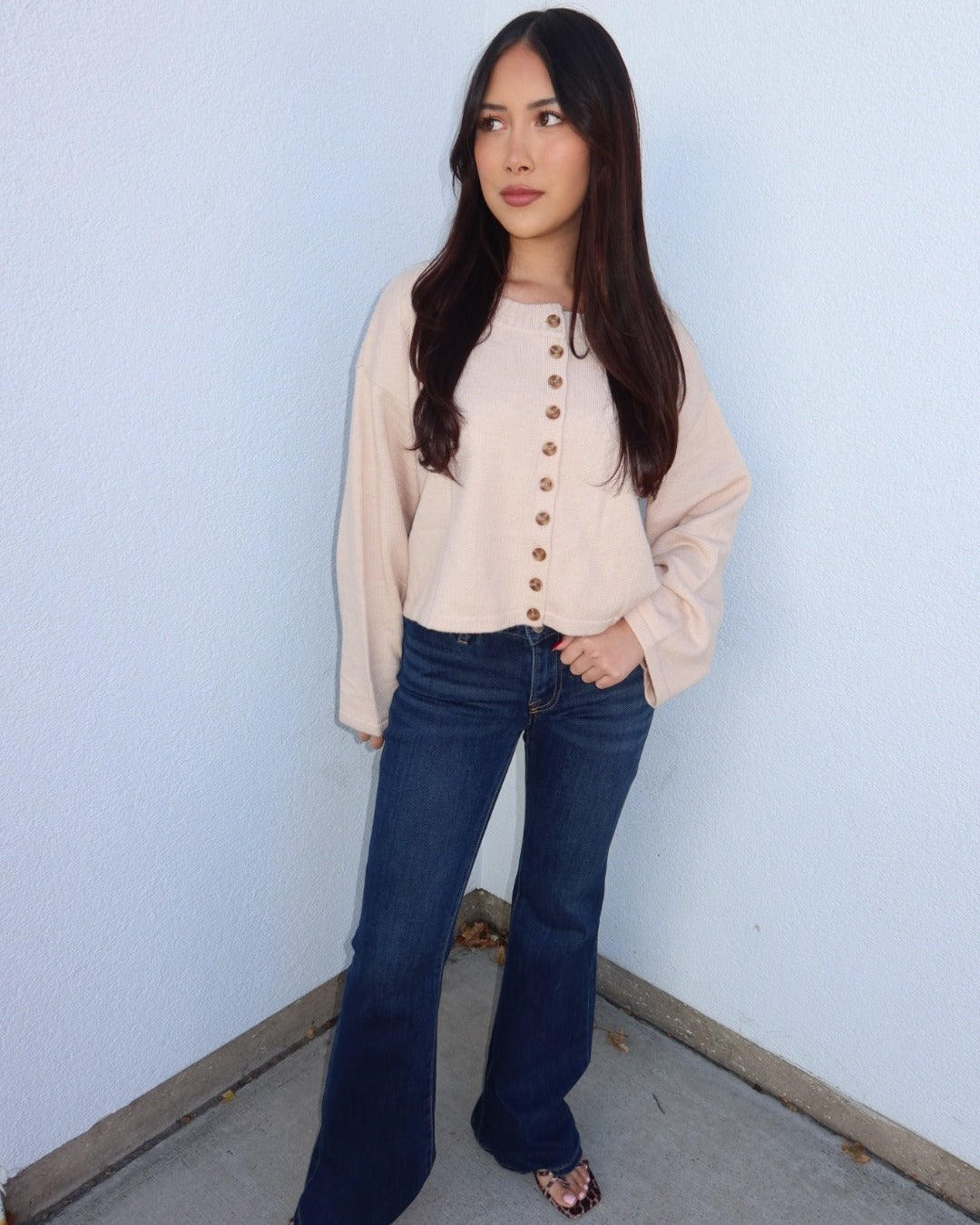 Risen Low Rise V-Waist Flare Jeans - Dark Wash
