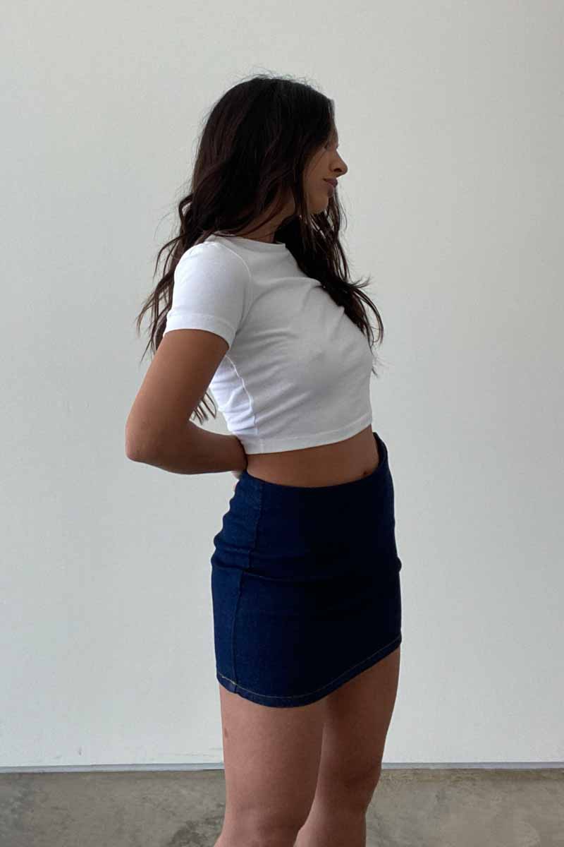 BURN OUT DENIM MINI SKIRT