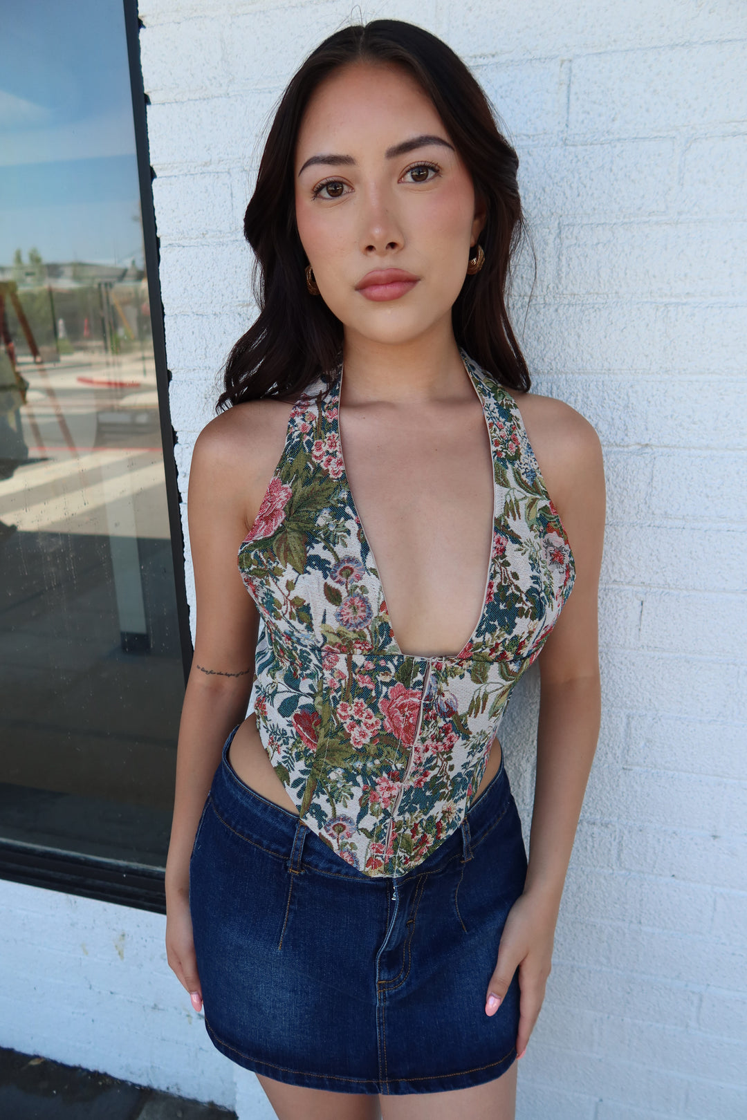 The Olyvia Floral Tapestry Halter Corset