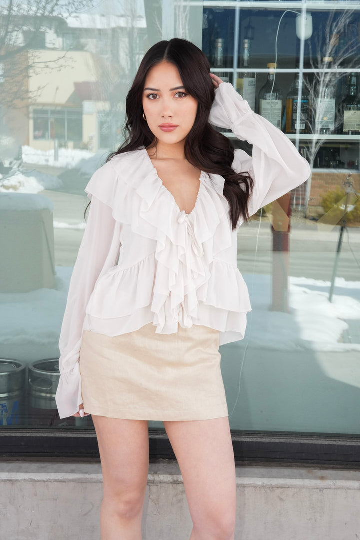 WHISPER OF ROMANCE RUFFLED BLOUSE