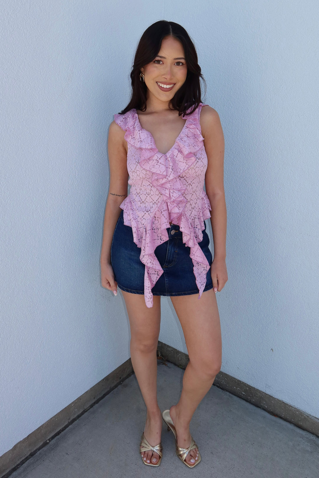 Fifi Lace Ruffle Cascade Crop Top