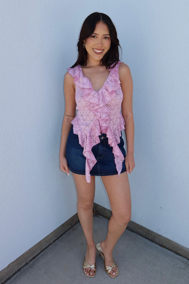 Fifi Lace Ruffle Cascade Crop Top