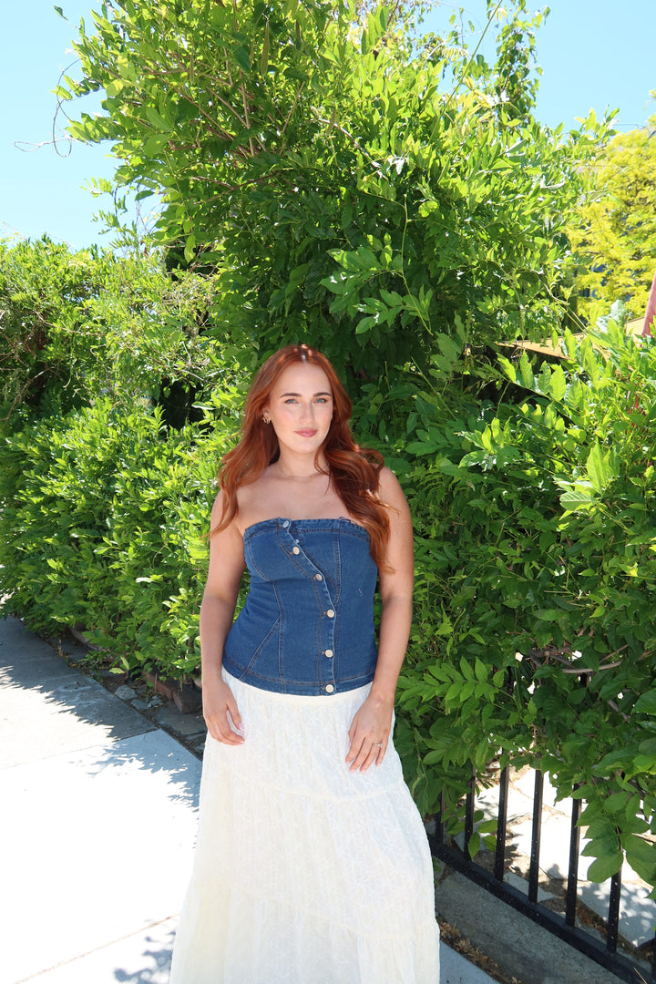 Dani Denim Strapless Corset Top