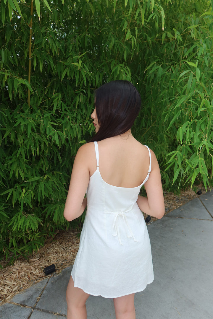 The Ivory Linen Slip Mini Dress — White