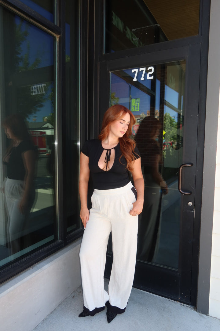 The Keerah Contrast Linen Wide Leg Pant