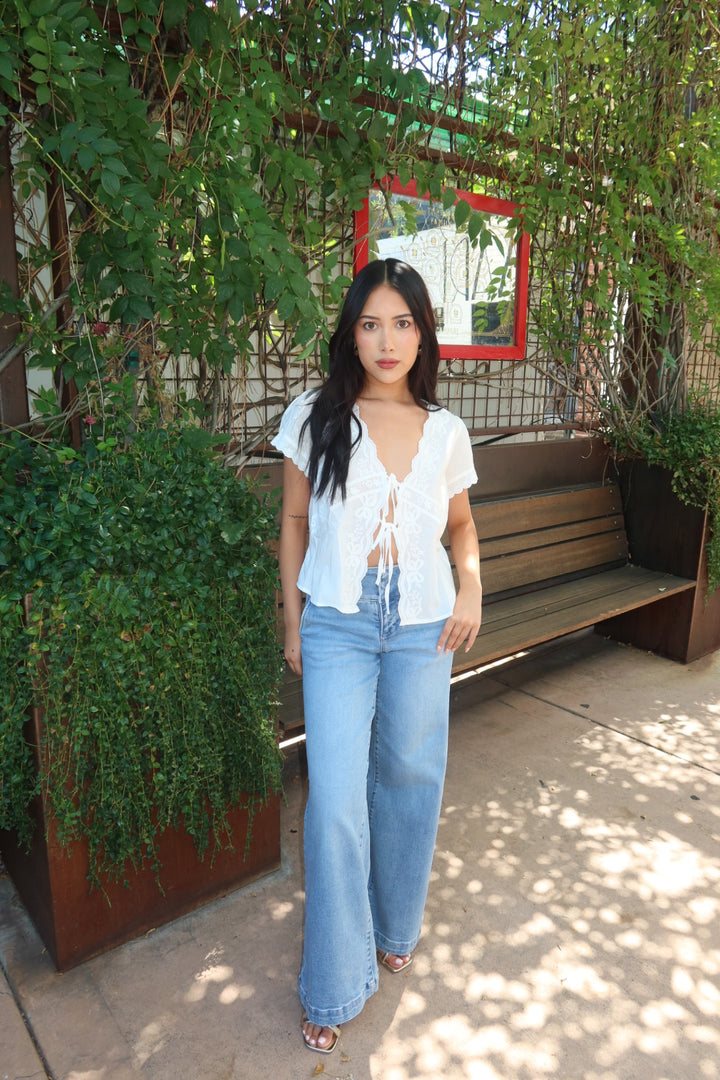 The Risen Wide Waistband Wide Leg Jean — Light Wash