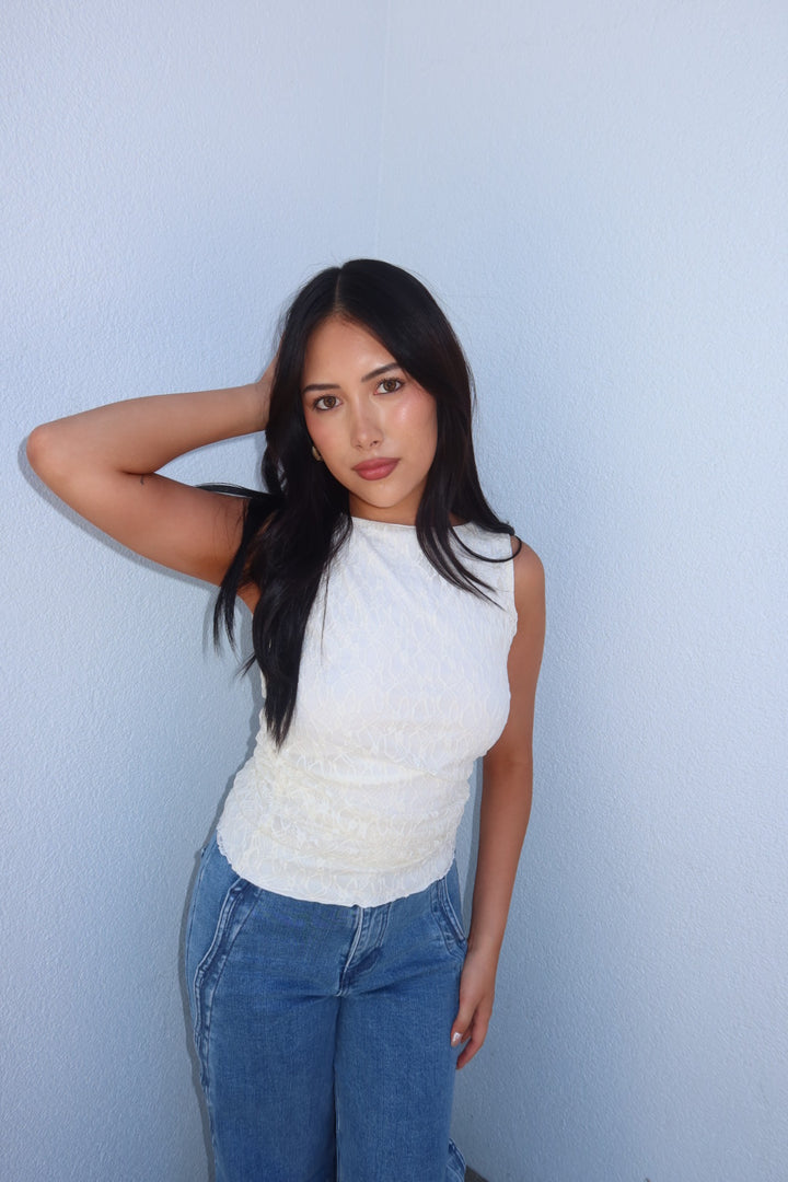 The Liorah Lace Boat Neck Top — Cream