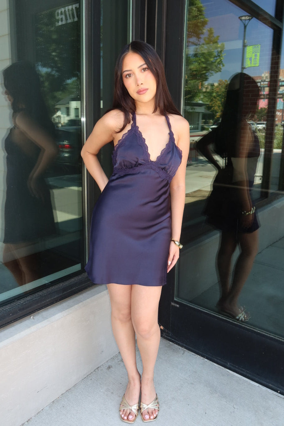 Koletta Satin Lace Mini Dress