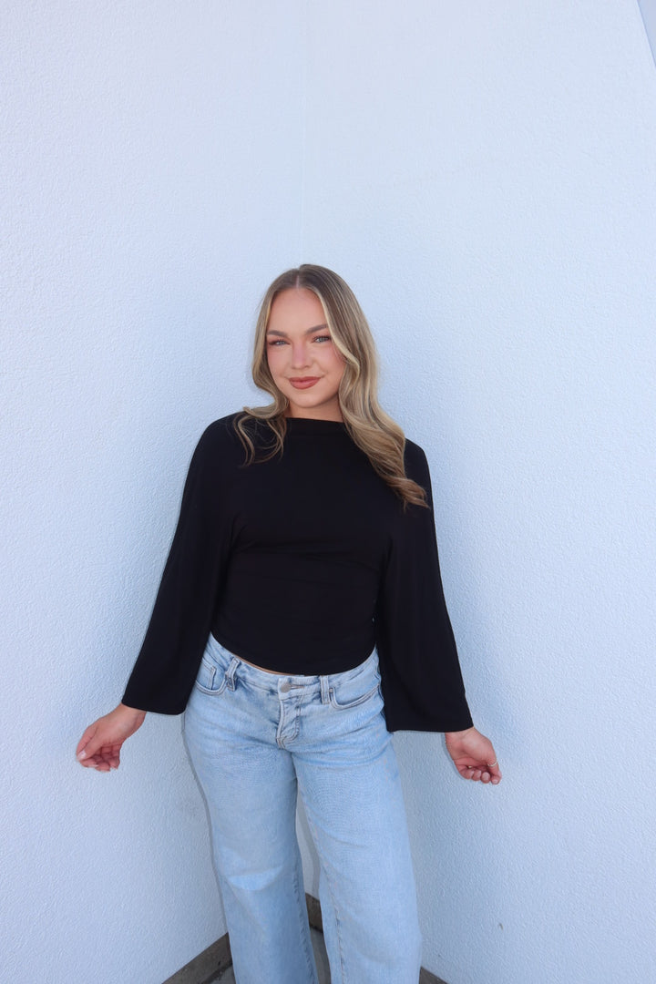 Allyson Back-Tie Dolman Sleeve Top - Black