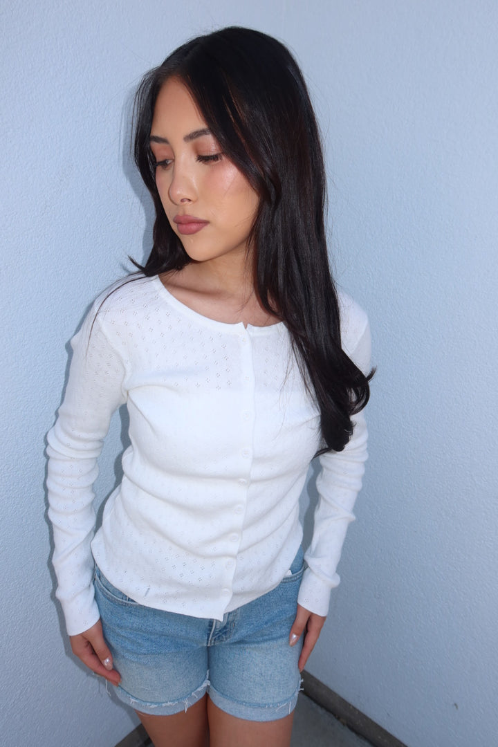 Lisa Pointelle Button Up Cardigan