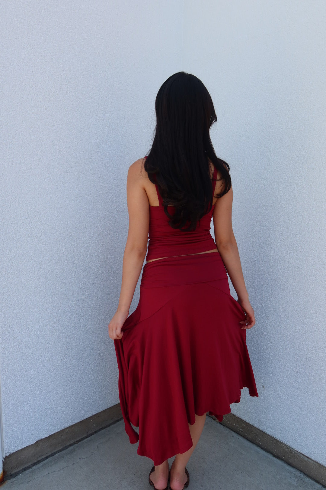 The Abigail Assymetrical Midi Skirt - Burgundy