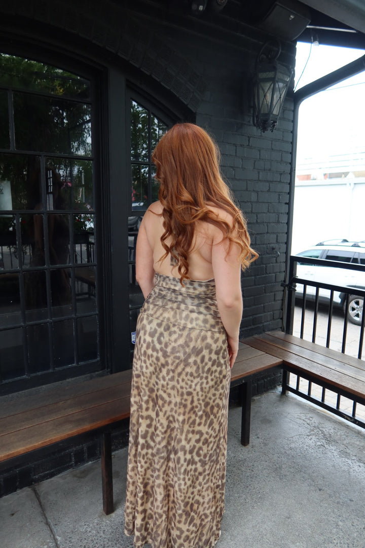 Imelda Leopard Plunge Neck Maxi Dress