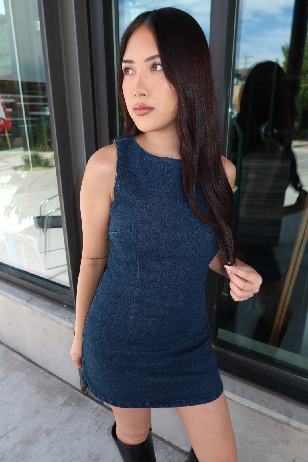 Justine Denim Mini Dress — Dark Wash