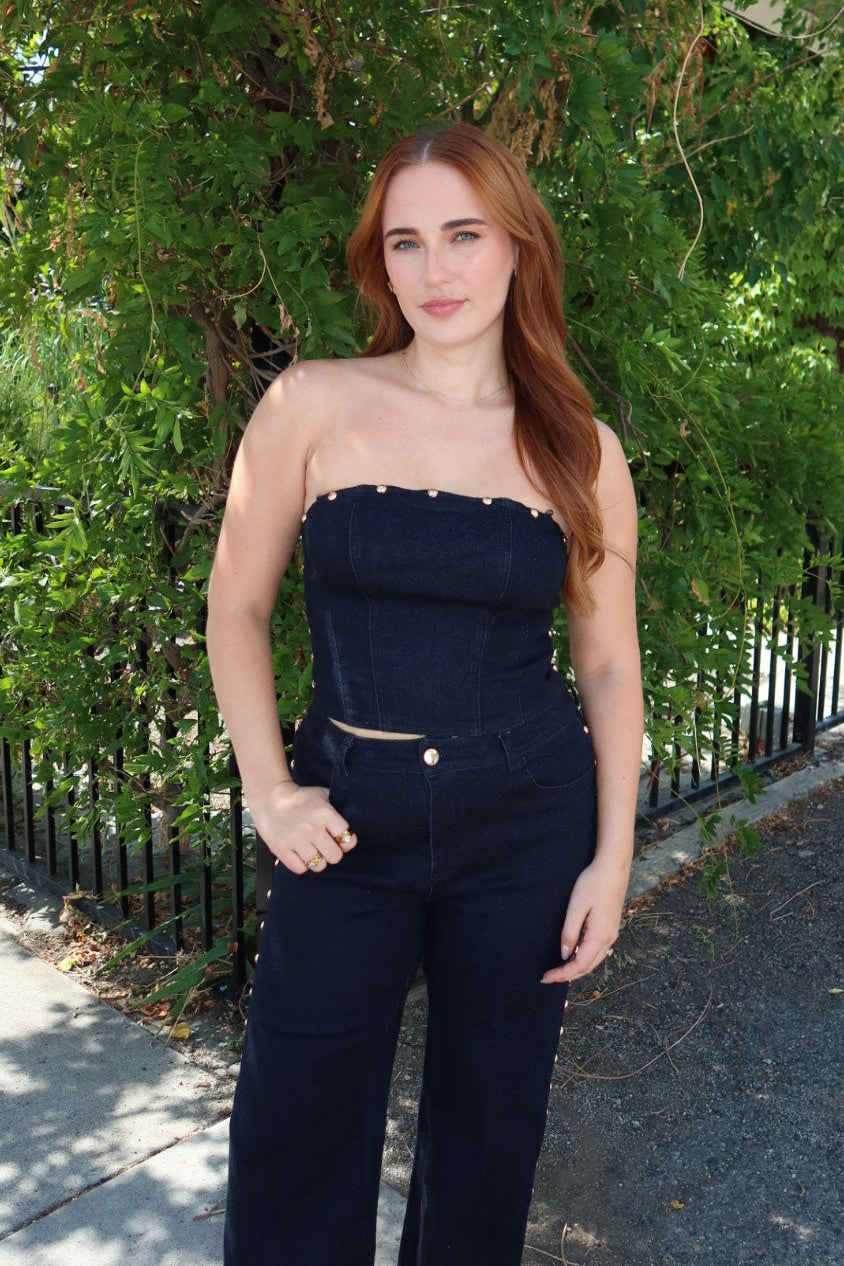 Saren Strapless Studded Denim Tube Top
