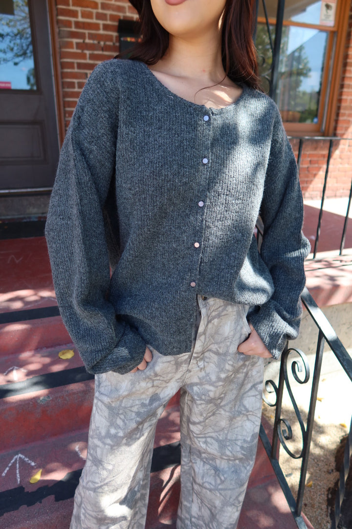 Hudson Ribbed Cardigan - Charcoal
