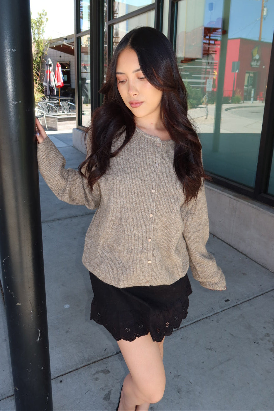 Hudson Ribbed Cardigan- Taupe