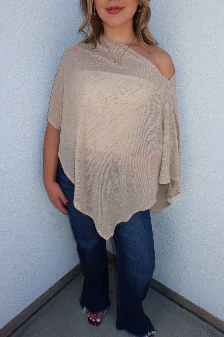 Portofino Sheer Knit Poncho Top - Taupe