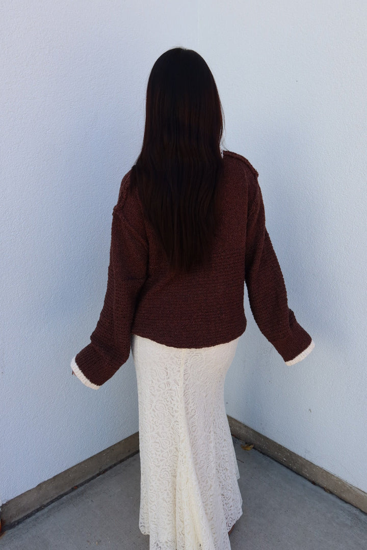 Caldwell Contrast Trim Knit Sweater - Brown