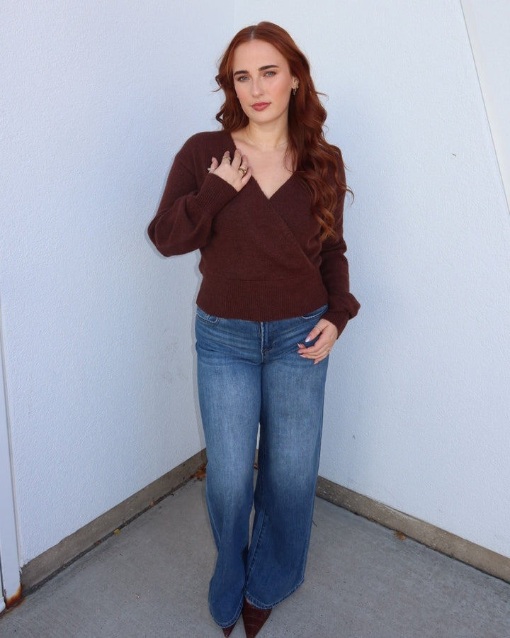 Rylie V-Neck Sweater - Brown