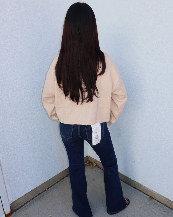 Risen Low Rise V-Waist Flare Jeans - Dark Wash