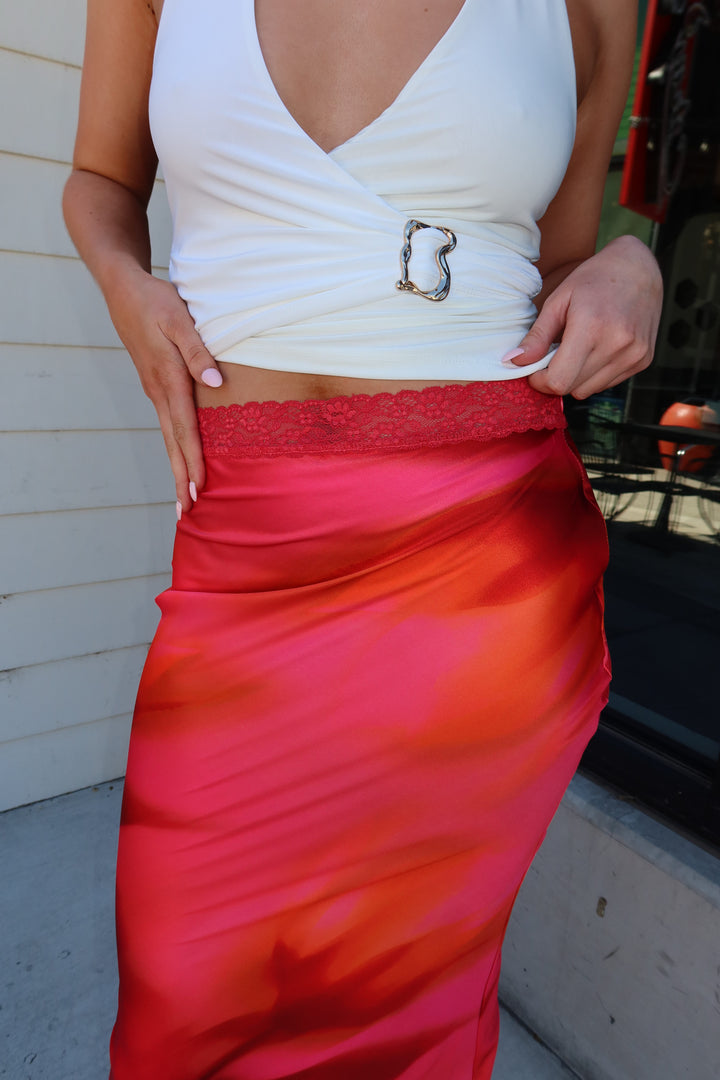 Ember Rose Abstract Print Lace Waist Maxi Skirt